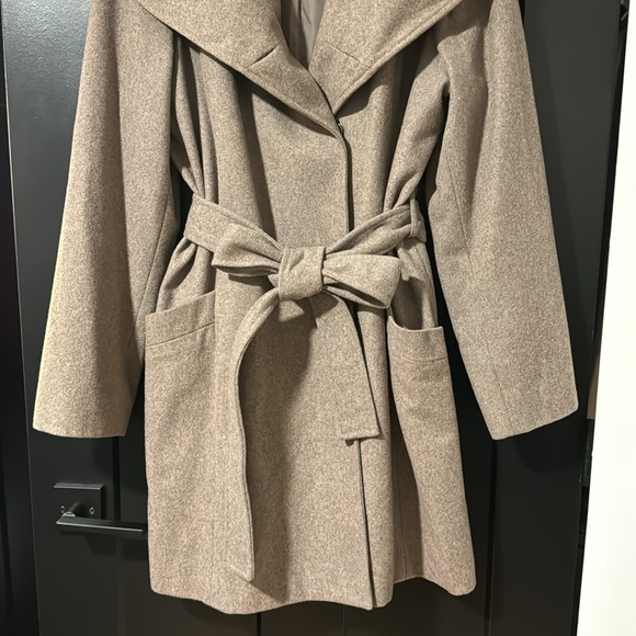 Merona Wool Blend Oatmeal/ Grey Color Long Peacoat with Belt - Picture 3 of 13